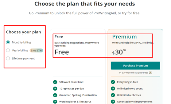 ProWritingAid Pricing Plan