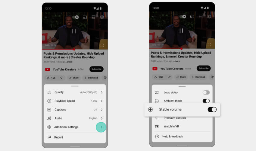 Improved Audio Control on Mobile Devices - latest youtube update