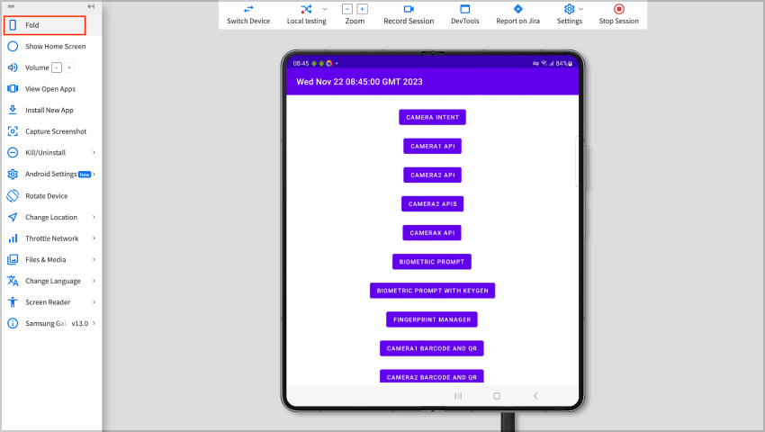 Testing your foldable phones apps