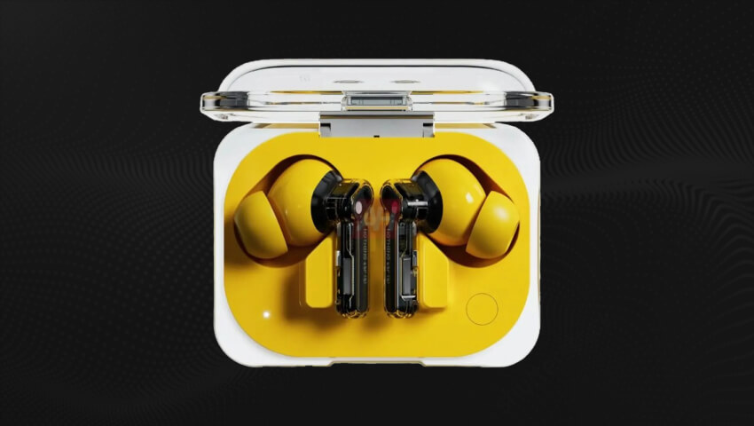 Nothing Ear (a) yellow color earbuds with charging case